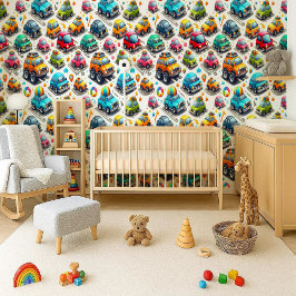 Cute Cartoon Cars Colorful Kids Nursery Wallpaper 壁紙