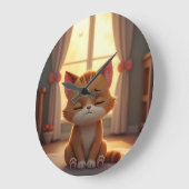 Cute cartoon cat ラージ壁時計 (傾斜)