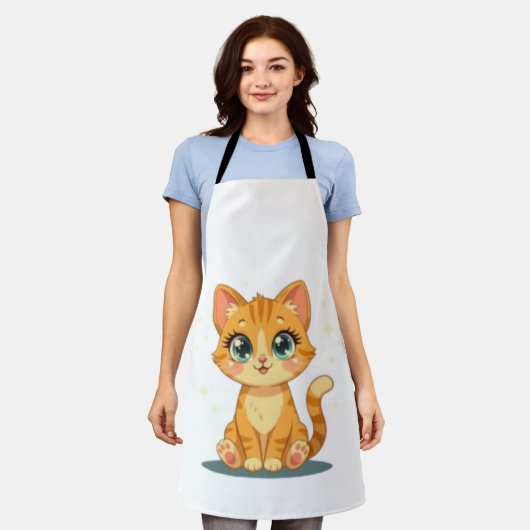 **Cute Cartoon Cat – Adorable Kitty Illustration** エプロン (着用した状態)