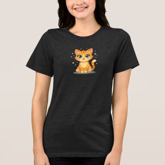 **Cute Cartoon Cat – Adorable Kitty Illustration** トライブレンドTシャツ (正面)