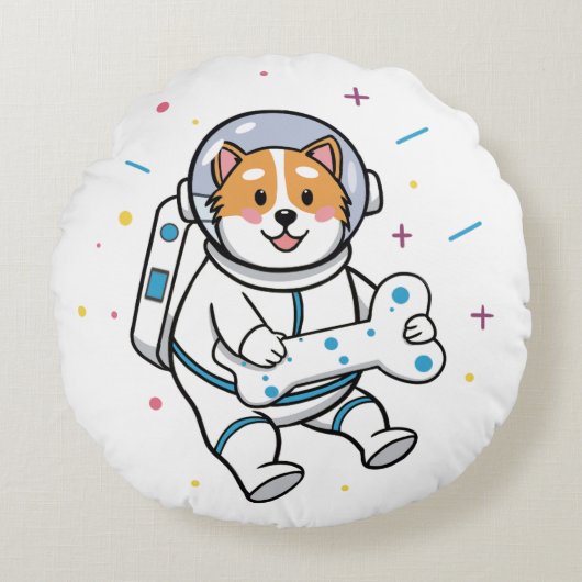 Cute Cartoon Cat Astronaut Round Pillow ラウンドクッション (正面)