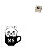 Cute Cartoon Cat Coffee Mug Monogram Initial 1x1 ラバースタンプ (押印)