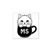 Cute Cartoon Cat Coffee Mug Monogram Initial 1x1 ラバースタンプ (インプリント)
