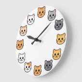 Cute Cartoon Cat Faces Kawaii Feline Wall Clock ラージ壁時計 (傾斜)
