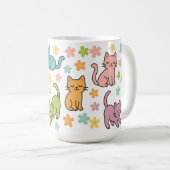 Cute Cartoon Cat & Flower Mug – Spring Pastel  コーヒーマグカップ (正面右)