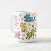Cute Cartoon Cat & Flower Mug – Spring Pastel  コーヒーマグカップ (正面左)