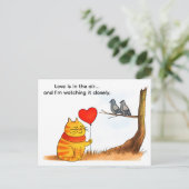Cute Cartoon Cat Holding Heart Balloon Illustratio ポストカード (スタンド正面)