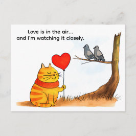 Cute Cartoon Cat Holding Heart Balloon Illustratio ポストカード