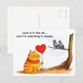 Cute Cartoon Cat Holding Heart Balloon Illustratio ポストカード (正面/裏面)