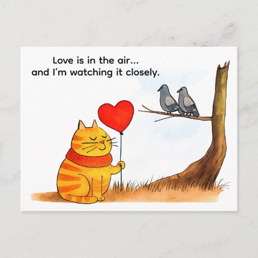 Cute Cartoon Cat Holding Heart Balloon Illustratio ポストカード (正面)