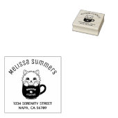 Cute Cartoon Cat in Coffee Mug Arch Address ラバースタンプ (押印)