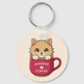 Cute Cartoon Cat in Coffee Mug Custom Text キーホルダー (正面)