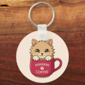 Cute Cartoon Cat in Coffee Mug Custom Text キーホルダー (正面)