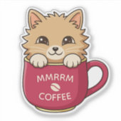 Cute Cartoon Cat in Coffee Mug Custom Text シール (正面)