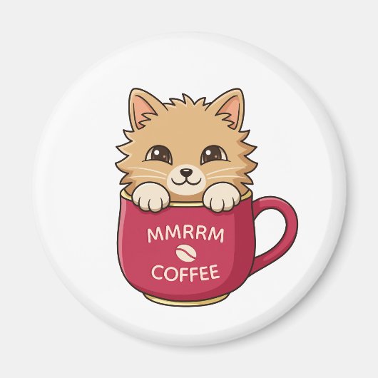 Cute Cartoon Cat in Coffee Mug Custom Text マグネット (正面)