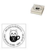 Cute Cartoon Cat in Coffee Mug Round Address ラバースタンプ (押印)