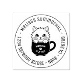 Cute Cartoon Cat in Coffee Mug Round Address ラバースタンプ (インプリント)