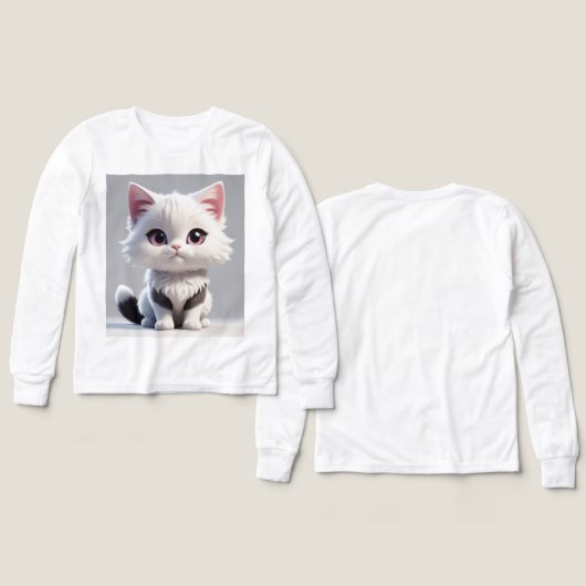Cute Cartoon Cat Kids T-Shirt – Soft Cotton Comfor (デザイン 正面＆背面)
