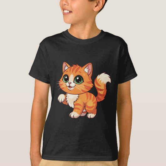 Cute Cartoon Cat Kids' T-Shirt Tシャツ (正面)