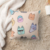 Cute Cartoon Cat Kitty Faces Pattern Patterns | Pa クッション (ブランケット)
