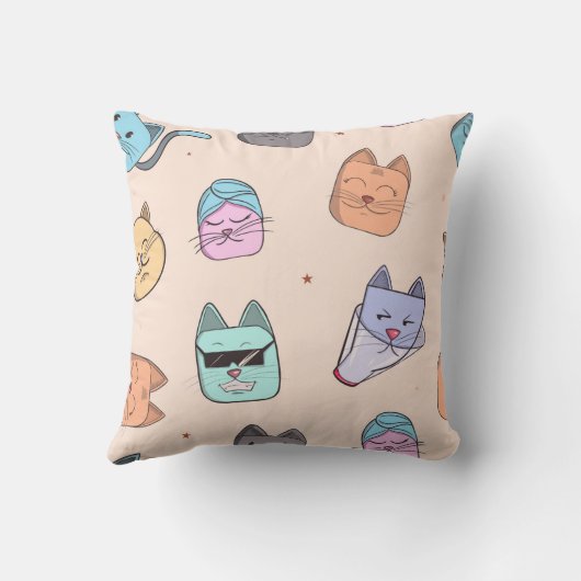 Cute Cartoon Cat Kitty Faces Pattern Patterns | Pa クッション (裏面)