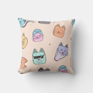 Cute Cartoon Cat Kitty Faces Pattern Patterns | Pa クッション