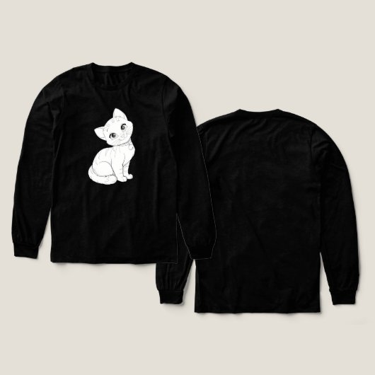 Cute Cartoon Cat Line Art – Adorable Kitty Illustr トライブレンドＴシャツ (デザイン 正面＆背面)