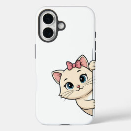 Cute Cartoon Cat Peek iPhone 16 Case – Playful Min iPhone 16ケース