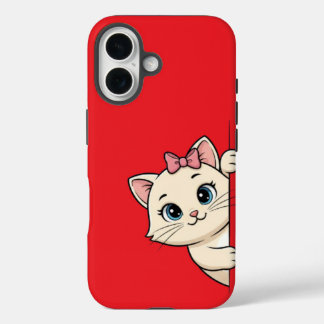Cute Cartoon Cat Peek iPhone 16 Case – Playful Min iPhone 16ケース