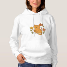 Cute Cartoon Cat Playing with Flowers Hoodie Desig パーカ