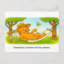 Cute Cartoon Cat Relaxing in Garden Hammock ポストカード