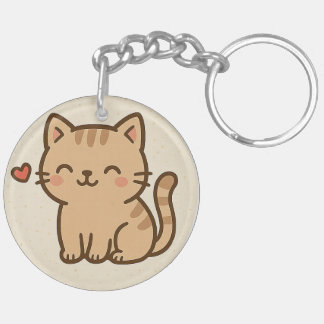 Cute Cartoon Cat Round Keychain – Full Print Desig キーホルダー