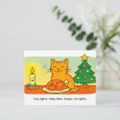 Cute Cartoon Cat Sitting by Christmas Candle ポストカード (スタンド正面)