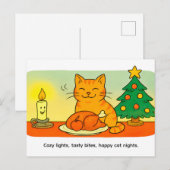 Cute Cartoon Cat Sitting by Christmas Candle ポストカード (正面/裏面)