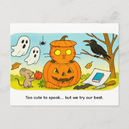 Cute Cartoon Cat Sitting in Pumpkin Costume ポストカード