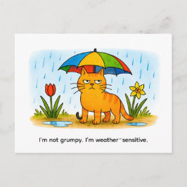 Cute Cartoon Cat Standing Under Colorful Umbrella ポストカード