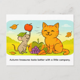 Cute Cartoon Cat With Mouse and Heart Balloon ポストカード