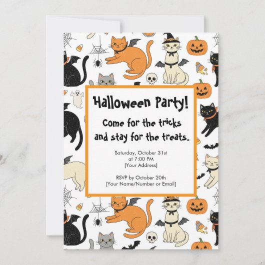 Cute Cartoon Cats Halloween Party Invitation 招待状 (正面)