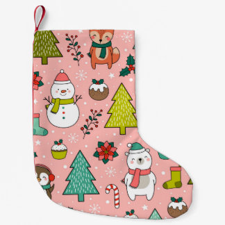 Cute cartoon character, pine trees and christmas e スモールクリスマスストッキング