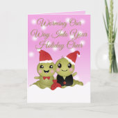 Cute Cartoon Character Pink Christmas  シーズンカード (正面)