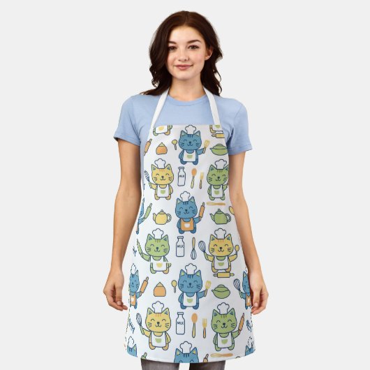 Cute Cartoon Chef Cats Apron Kawaii Kitten Baking エプロン (着用した状態)