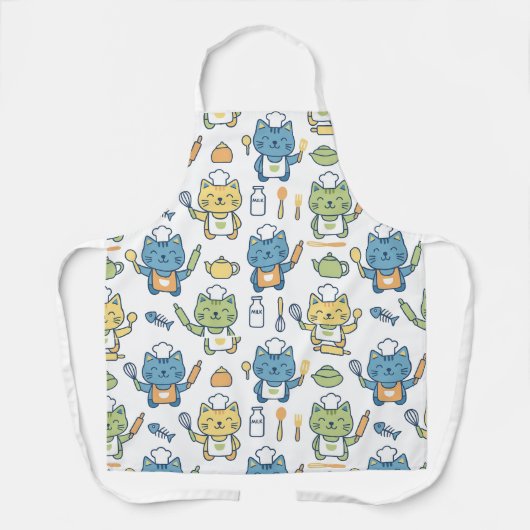 Cute Cartoon Chef Cats Apron Kawaii Kitten Baking エプロン (正面)