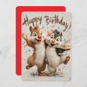 Cute Cartoon Chipmunks Happy Birthday Card (正面/裏面)