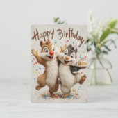 Cute Cartoon Chipmunks Happy Birthday Card  (スタンド正面)