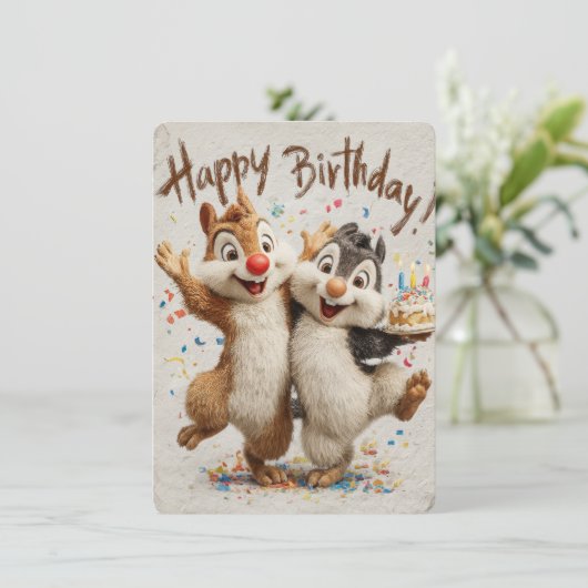 Cute Cartoon Chipmunks Happy Birthday Card  (スタンド正面)