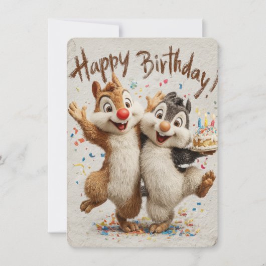 Cute Cartoon Chipmunks Happy Birthday Card  (正面)