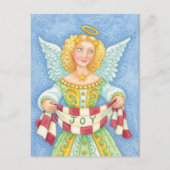 Cute Cartoon Christmas Angel Halo with Joy Banner シーズンポストカード (正面)