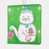 Cute Cartoon Christmas Cat Wearing a Santa Hat セラミックオーナメント (左)