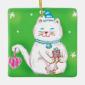 Cute Cartoon Christmas Cat Wearing a Santa Hat セラミックオーナメント (正面)