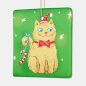 Cute Cartoon Christmas Cat with Santa Hat セラミックオーナメント (左)